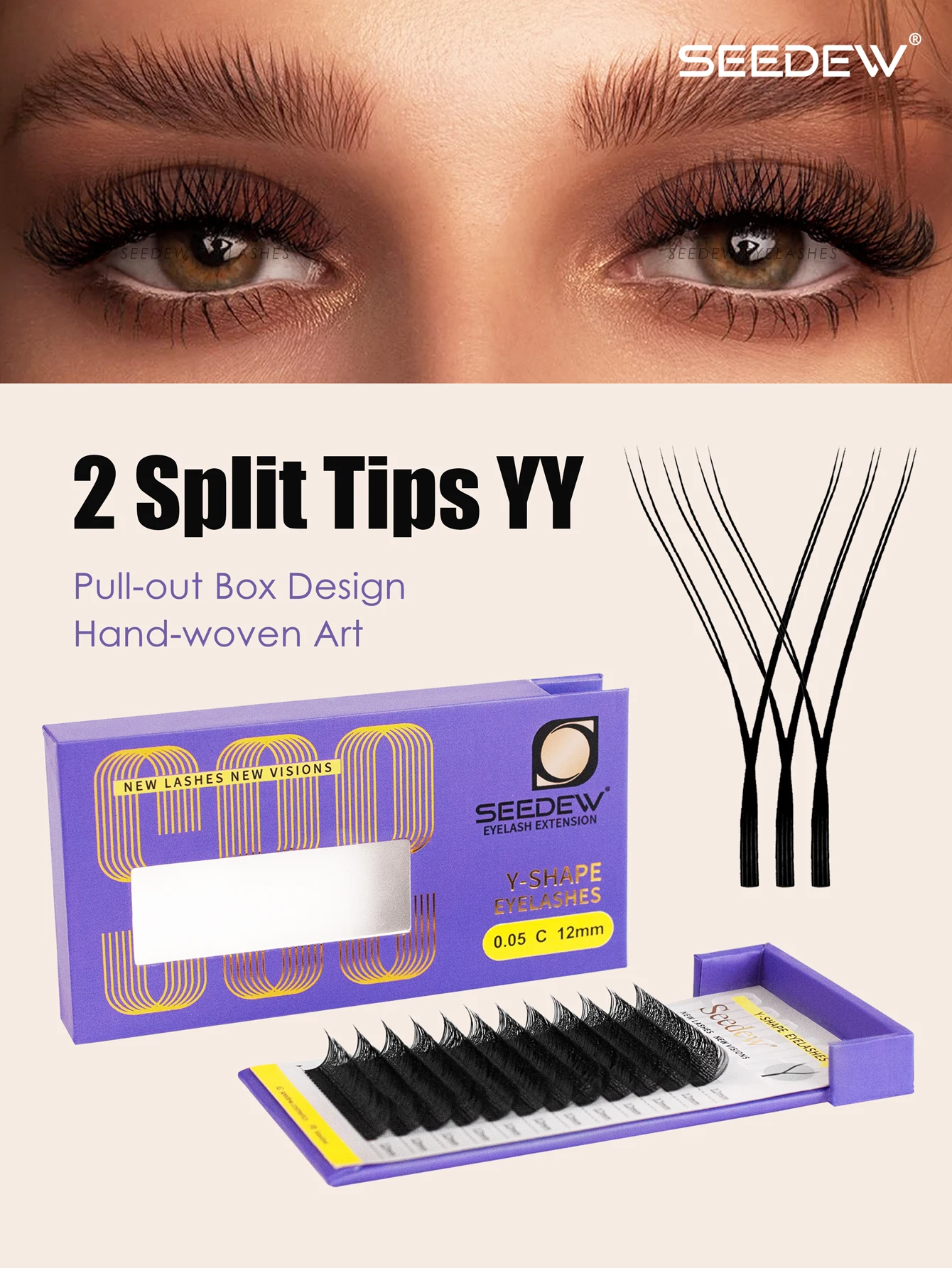 SEEDEW Y Eyelash Makeup Double Tips Hand Woven Premium Soft Light Natural YYY Eyelash Extensions Cross False Individual Lash