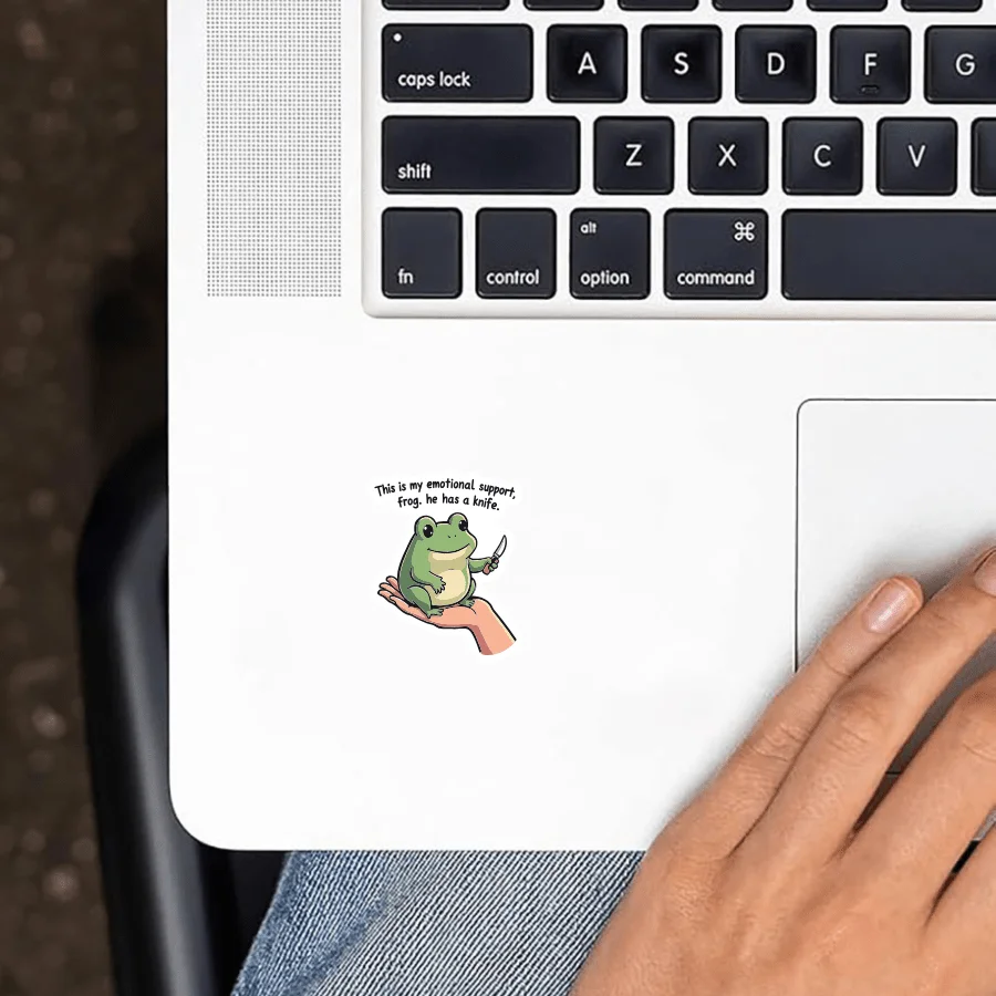 Holographic Funny Emotional Support Frog With Knife Waterproof Vinyl Car Window Stickers