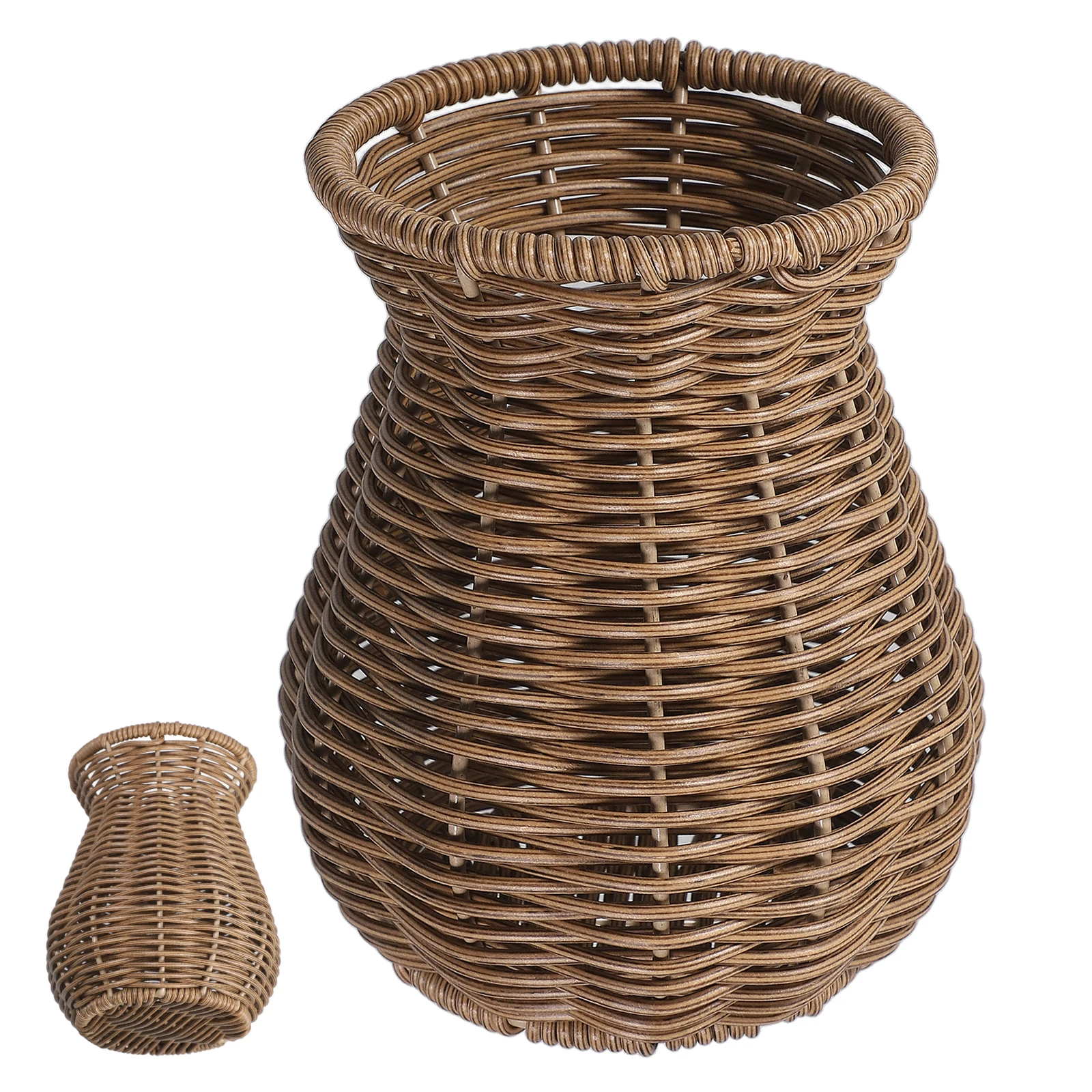 

1Pastoral Style Dark Brown Plastic Woven Vase Rustic Flower Holder For Indoor Decoration Home Decorative Flower Vase