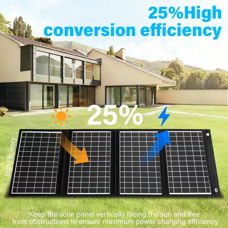 40W Foldable Solar Panel Monocrystalline Silicon Portable Solar Charger with USB, Type-C, DC Output for Outdoor Camping Hiking Travel Fishing Emergency Power Supply for Phone Power Bank Tablet Fan – High Conversion Rate Fast Charging Foldable Solar Pad