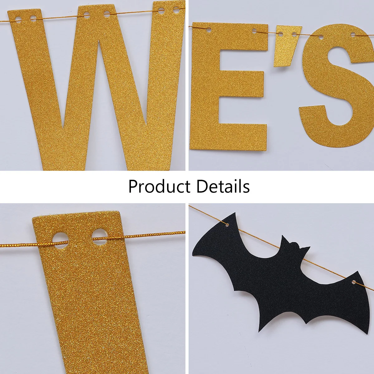 

1Pcs Halloween Bats Shining Powder Banner Golden Party Decorations Hanging Props Cozy Festive Decor for Halloween Gathering