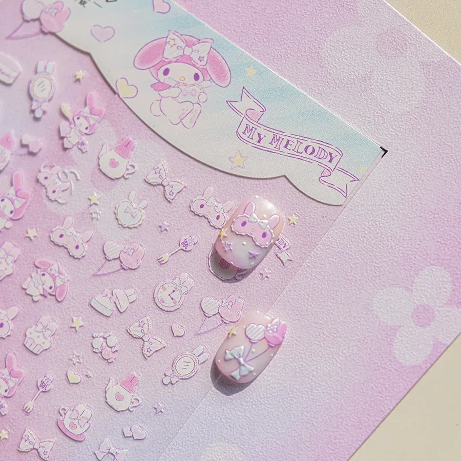 Sanrio Melody Nail Stickers Cute Cartoon Diverse Adhesive Nail Stickers Attractive Charm Holiday Gift