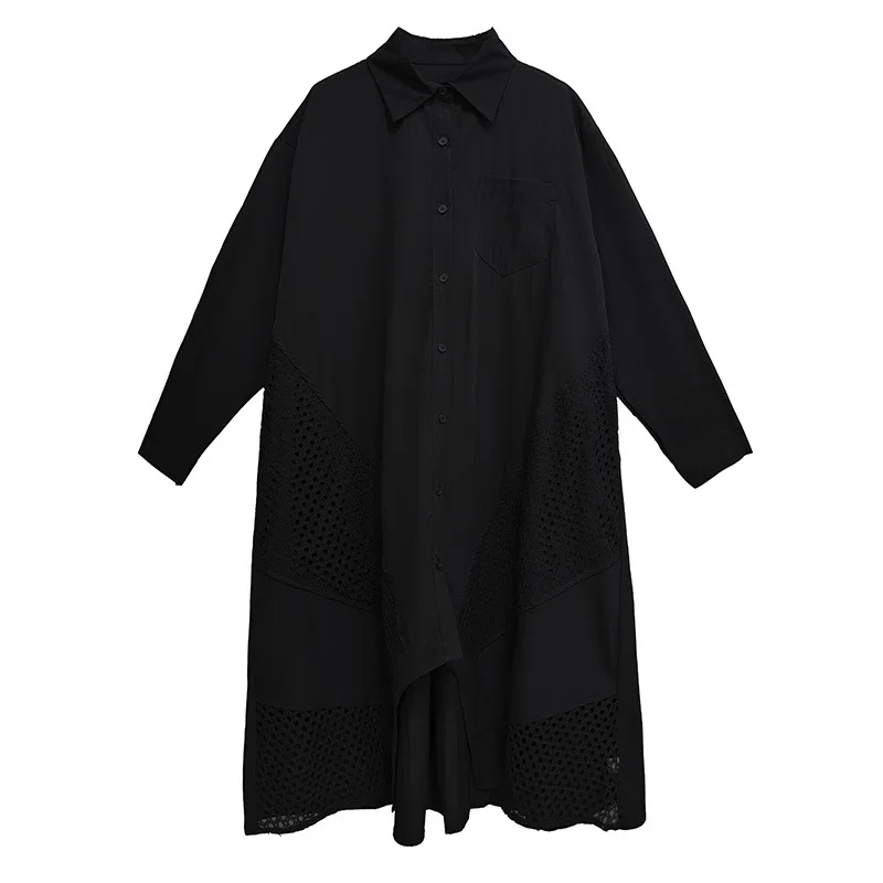 SuperAen – robe chemise à manches longues, Style japonais, Vintage, ajouré, Design épissé, nouvelle collection printemps et automne 2025, robes longues amples