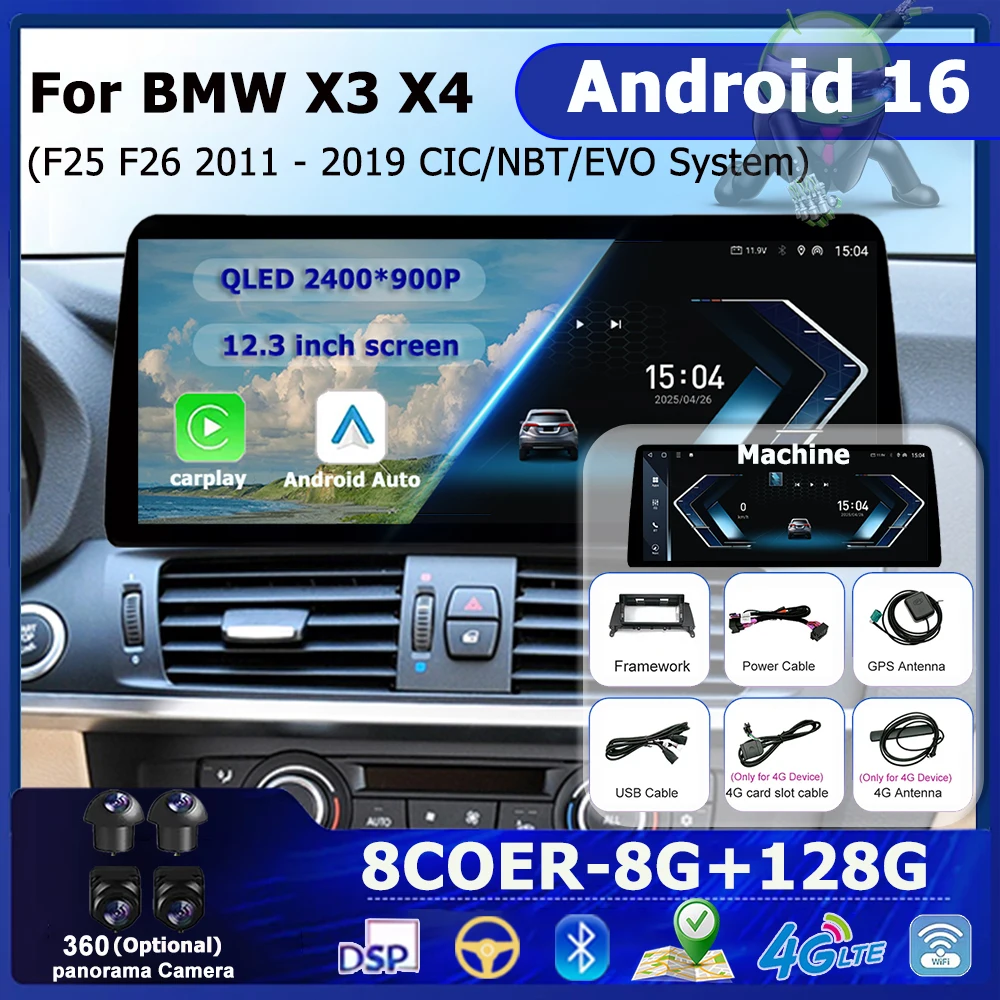 

Android 16 для BMW X3 X4 F25 F26 2011 2012 2013-2019 CIC NBT EVO Система GPS Автомобильный Аудио Видео Мультимедийный Плеер WiFi BT Carplay