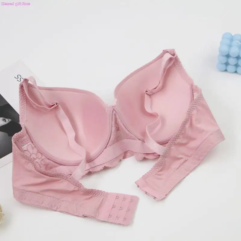 D0JC Full Cup Push Up Bra Lace Underwear For Women Large Size Brassiere Elegant Bowknot Decoration Pattern Lingerie Soft