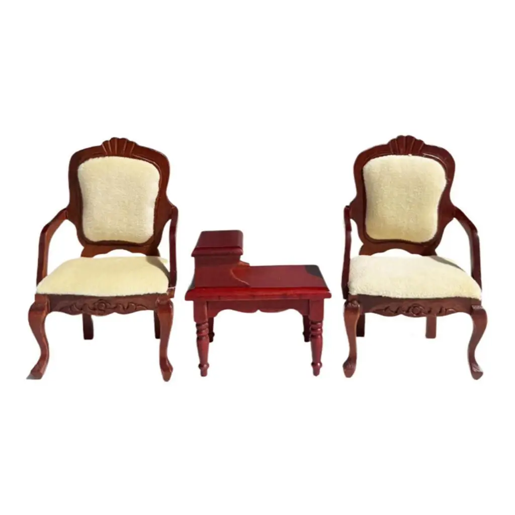 3 قطع 1/12 كراسي بذراعين لطاولة الدمى نموذج ديكور أثاث صغير