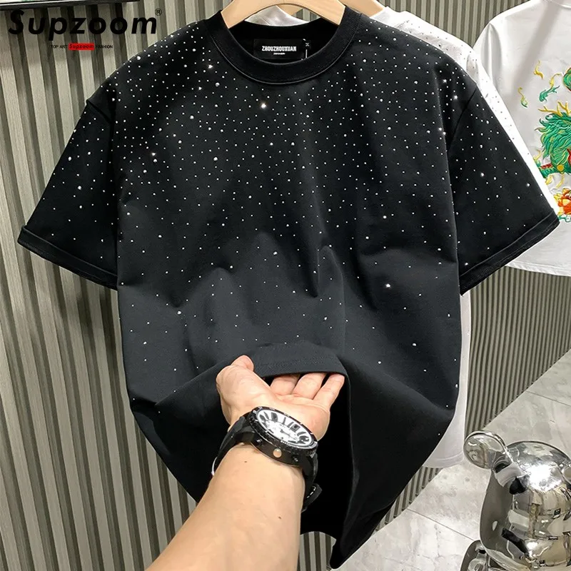 

Supzoom New Arrival Summer Light Luxury Star Hot Rhinting Neutral Short O-neck Casual Heavy Texture Cotton Ins Loose Men Tshirt