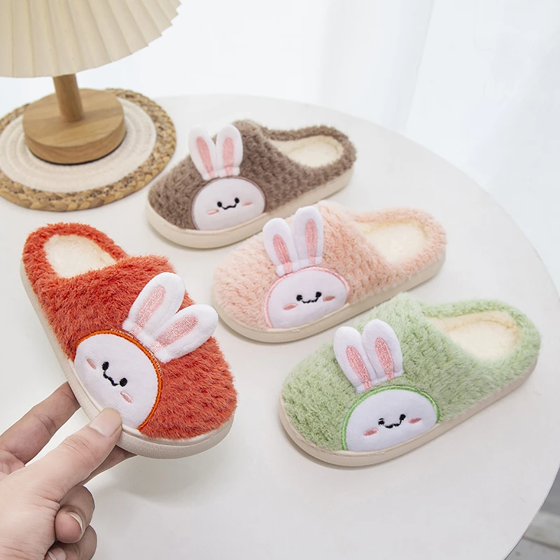 Winter Children Home Slippers Cute Rabbit Shaped Girls Causal Indoor Cotton Slippers Fashion Comfortable Kid Boys Plush Slippers