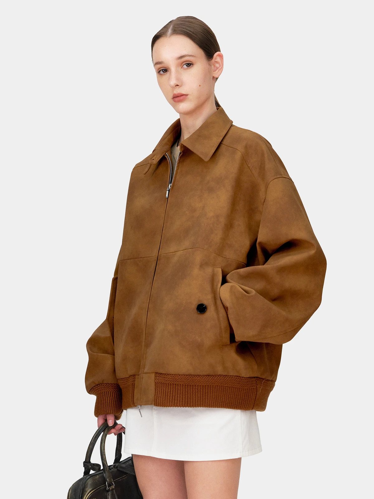 Marllen Retro Nostaic Thiened Pelle scamosciata Casual Allentato Jaet da donna Primavera Nuovo Sle Chiusura con cerniera Lungo Colore Sve