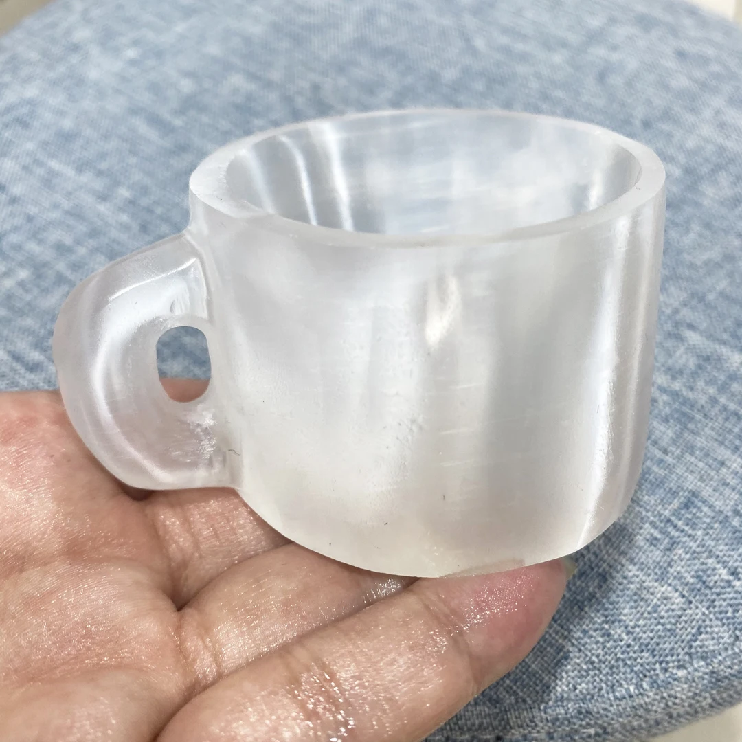 1pc White Selenite Crystal Hand Crafts Water Cup Healing Stone Crystal Mug Cup Energy Gemstone Home Decoration Gifts