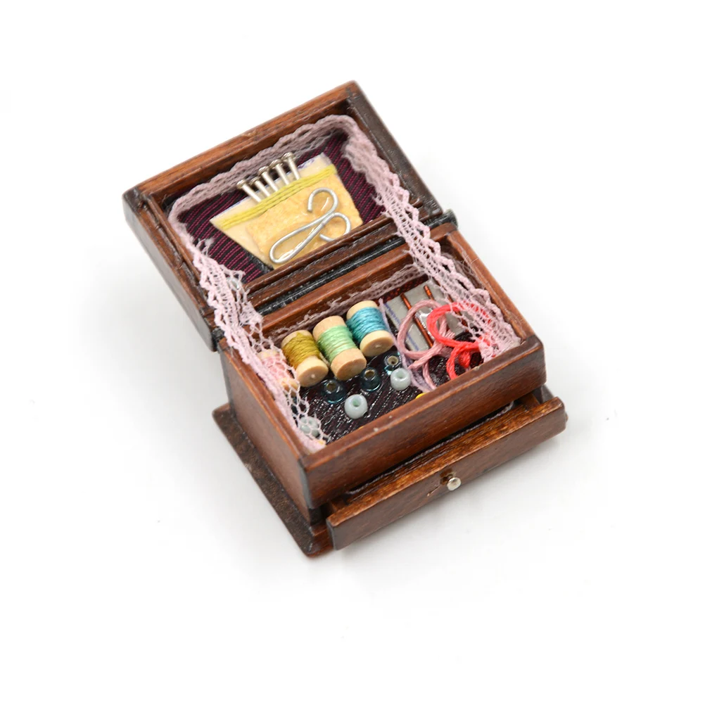 Vintage Sewing Needlework Needle Kit Box 1:12 Dollhouse Miniature Mini Decor Simulation Mini Craft Scene Matching Decoration