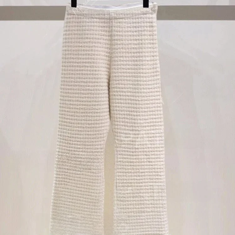 

Faionable High Waist Knitted Wide Leg Pants for Women Ele Lady Sle Spring New Arrival Straight Cut Casual Trousers