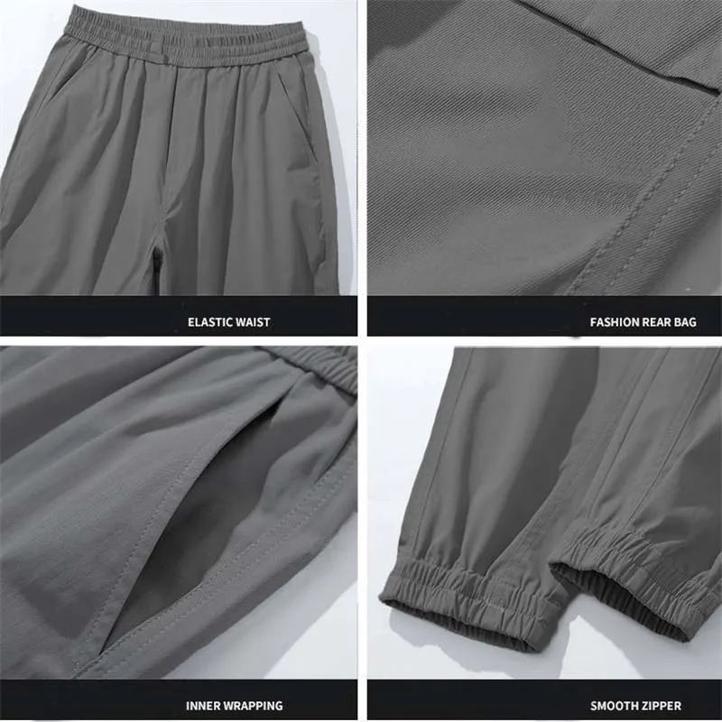 Men's Logo Customized Elastic Trousers Solid Mid-Waist Loose Breathable Straight-Leg Casual Quick-Drying Sports Pants
