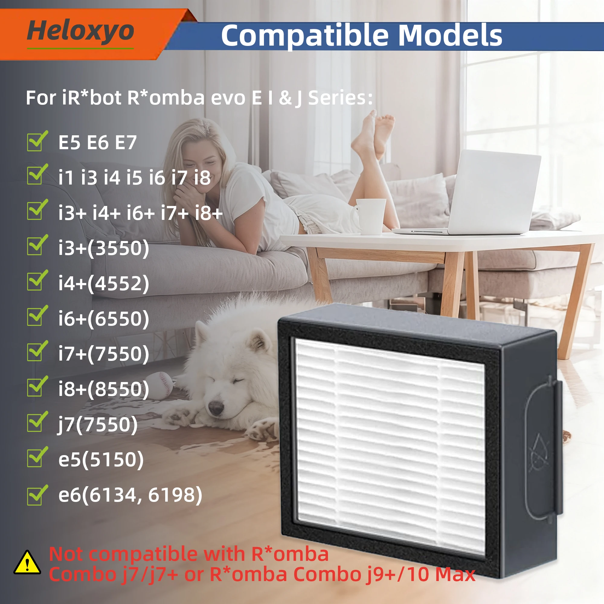 HEPA Filter Compatible for IRobot Roomba Combo I, E, J Series: E5 E6 I1 I3 I4 I5 I6 I7 I8 J5 J6 J8 And All Plus Versions