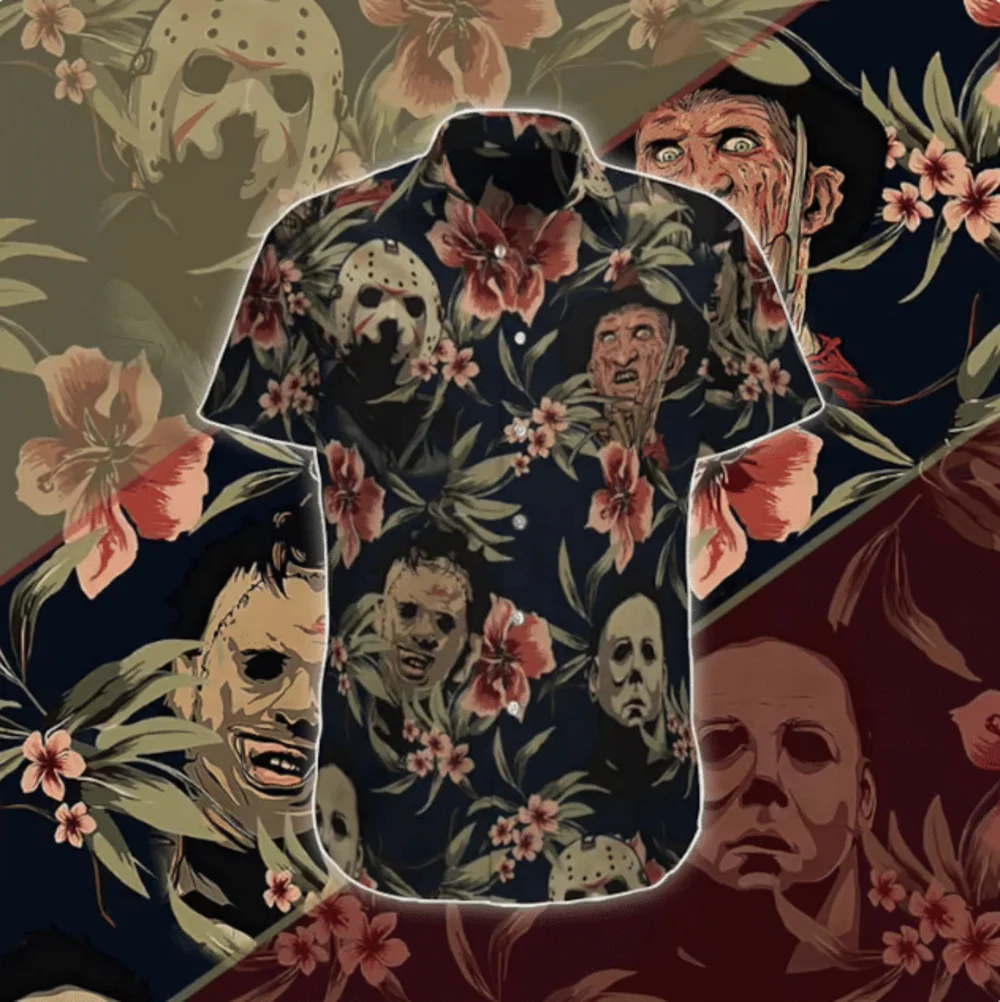 Hawaiiaans Heren Shirt Horror Killer Korte Mouw Cubaanse Shirt 3d Geprint Zomer Vakantie Knoop Up Tops Voor Mannen En Vrouwen