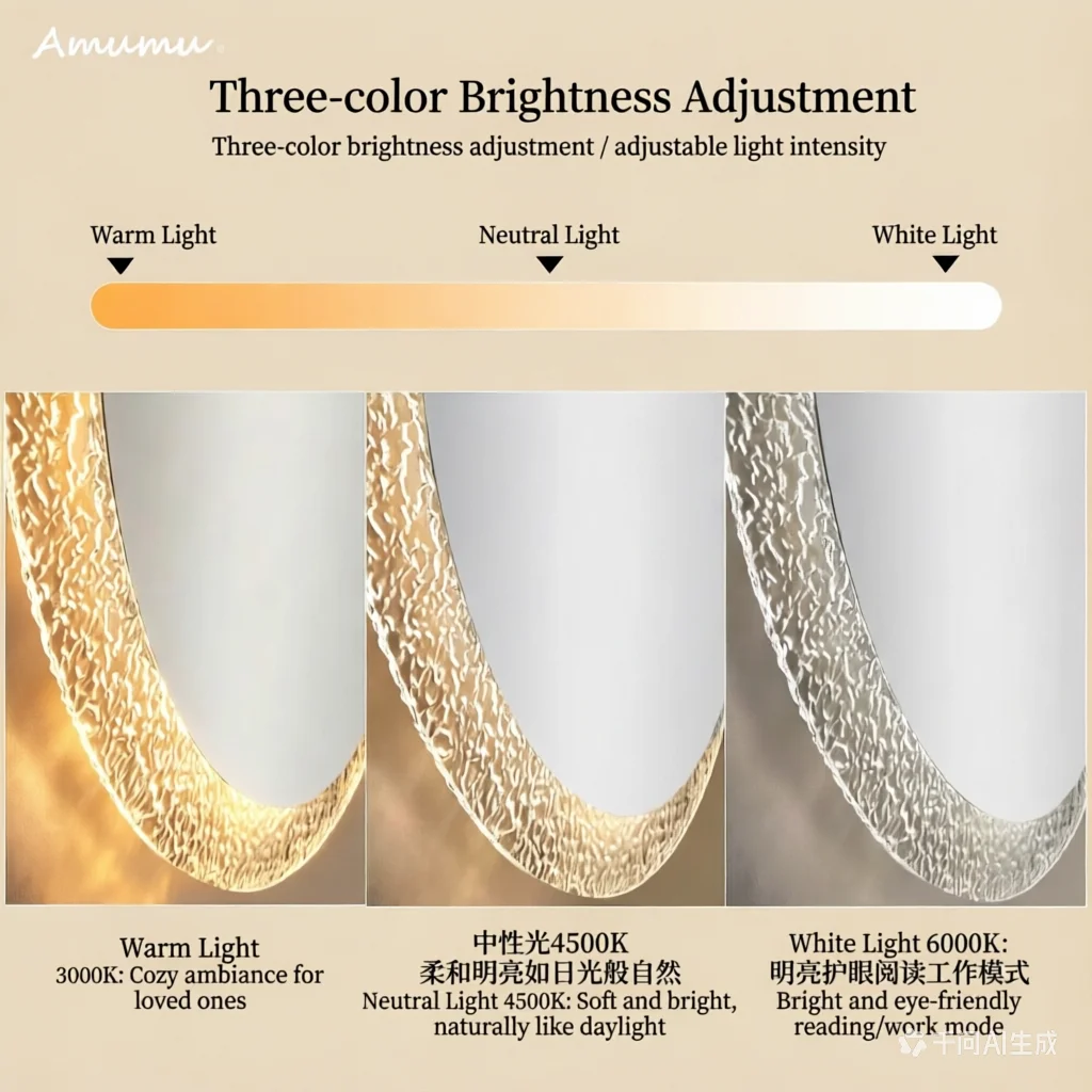 Professional Smart LED Makeup Mirror Wall Mounted Lighted Mirror With 3 Color Lighting For Modern Bathroom