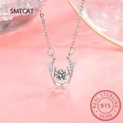 Dance Moissanite Necklace For Women Wedding Engagement 925 Sterling Silver Diamond Animal Deer Pendant Necklace Female Choker