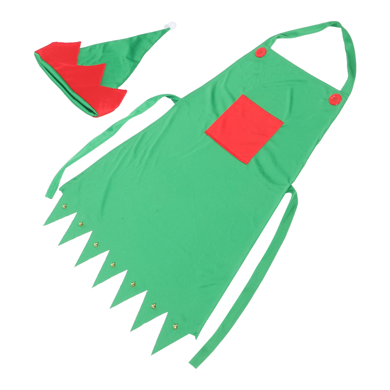 

2pcs Christmas Apron Set Green Red Nonwoven Family Costume Accessories Xmas Party Supplies Elf Clown Hat Kitchen Decoration