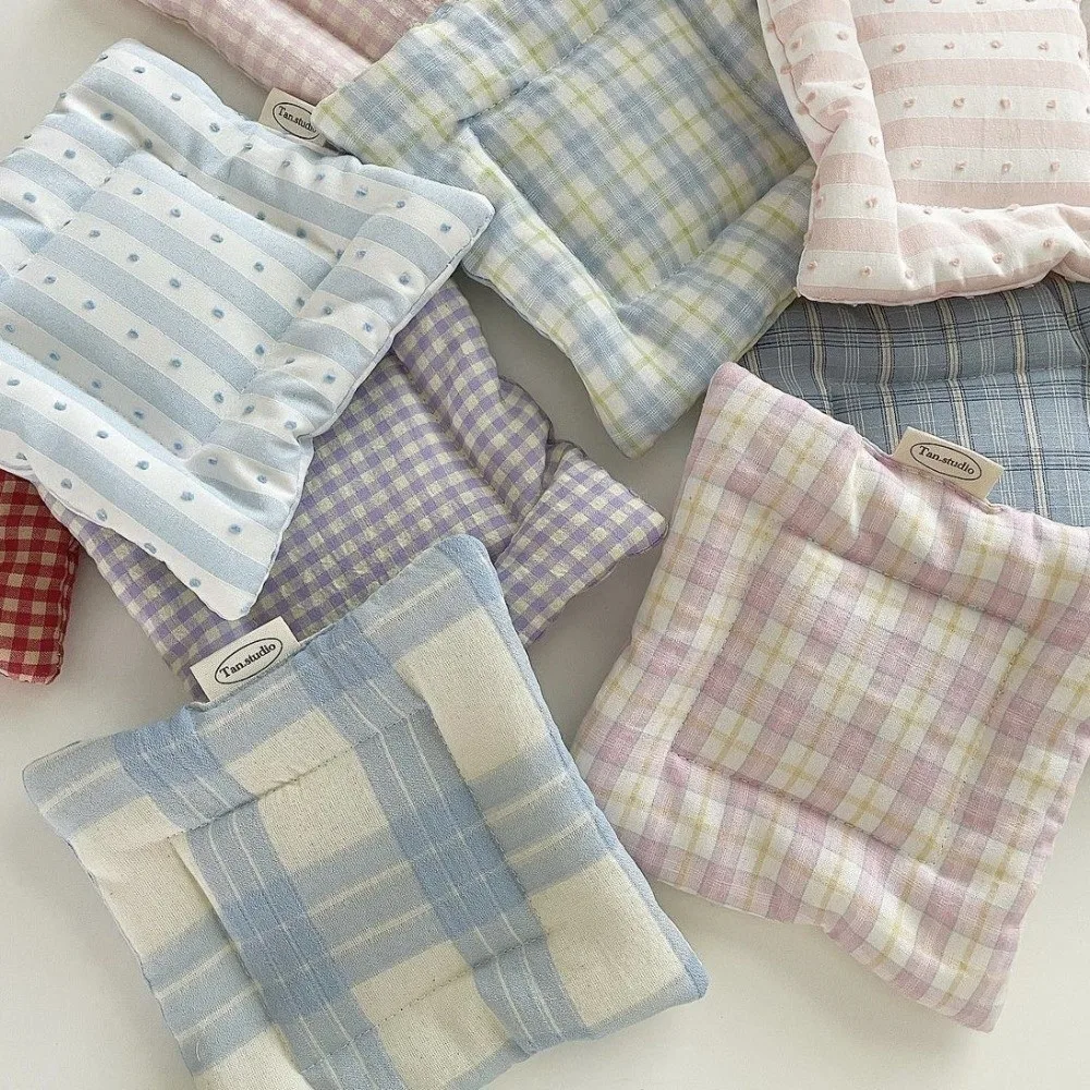 Vintage Hand Made Coaster Checked Pattern Korean Style Cotton Coaster Soft Aesthetic Design Placemats Home Decoration