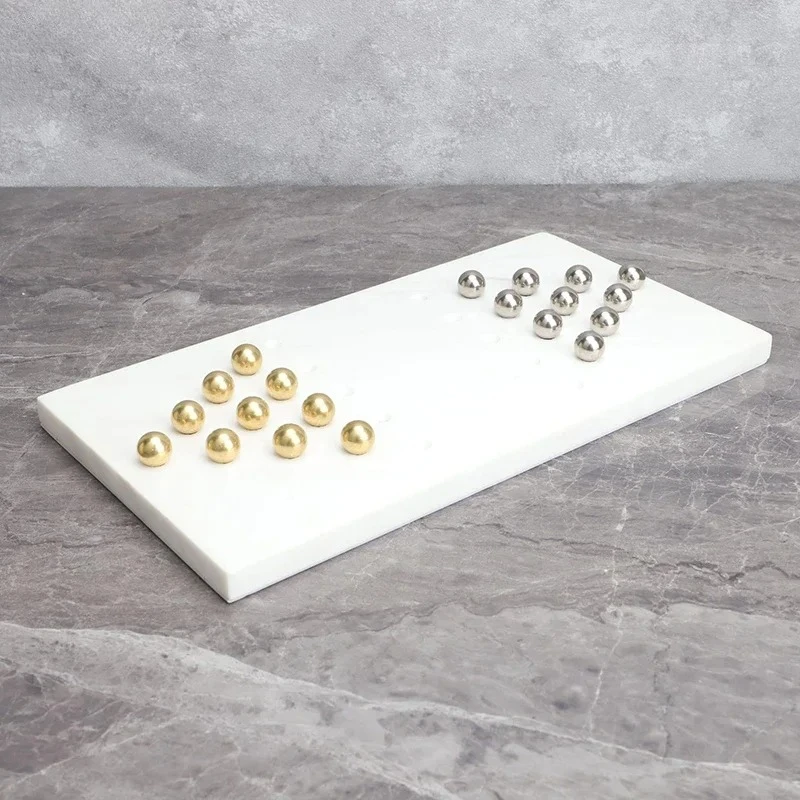 Checkers Chess Game Marble Chessboard Geometric Artwork Ornaments Desk Decoration Metal Checkers Chess Pieces Casual Chess Games