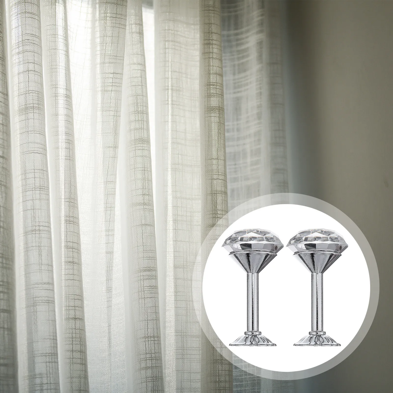 1Pair Shiny Rhinestone Crystal Curtain Hooks Wall Mounted Decorative Holdbacks for Living Room Bedroom Wedding Decor