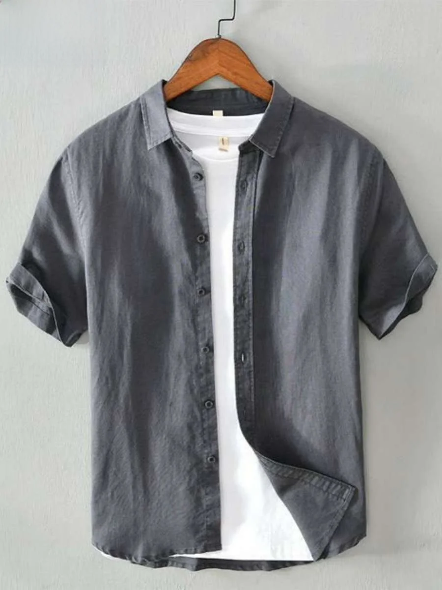 

New Men's Pure Linen Shirt Summer Loose Fit Short Sleeve Thin Cotton Linen Breathable Casual Wear White Color Spring Autumn
