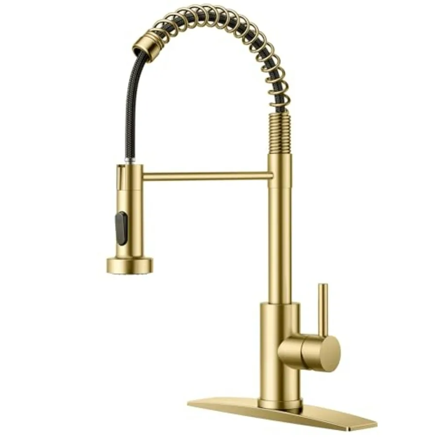 

Gold Kitchen Faucet with Pull Down Sprayer Stainless Steel Commercial Single Handle Classic Spring Pull Out Sink Faucet for Pot