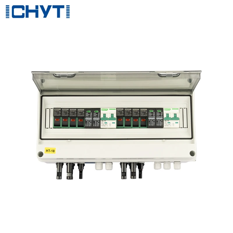 CHYT Solar PV DC 4-in-2-out Lightning Protection Fuse Combiner Box DC600V Complete Set 600V