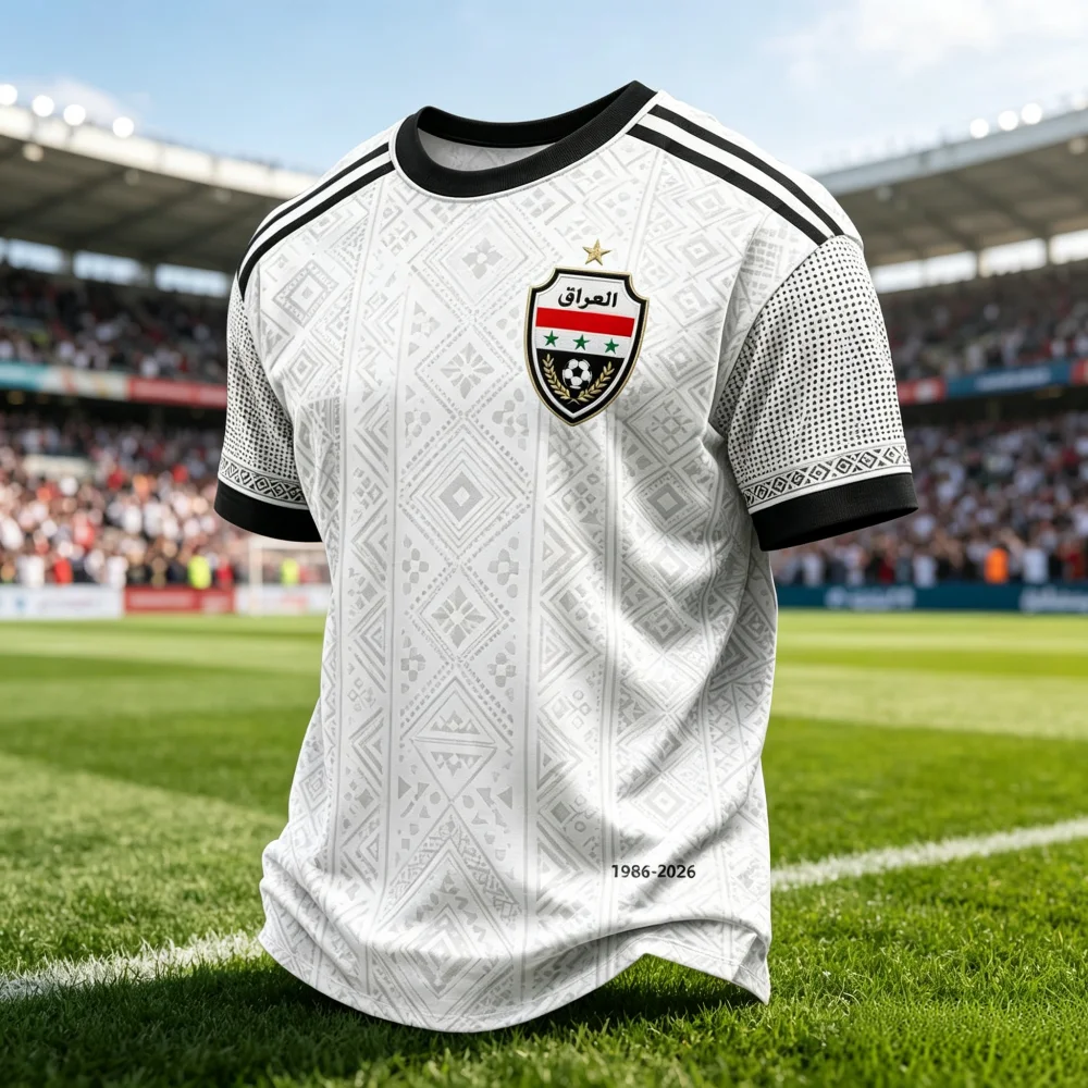 Iraq Soccer Fan Jersey Ethnic Geometric Pattern Emblem 3D Print Breathable Short Sleeve Football Supporter New Family Kids Tees