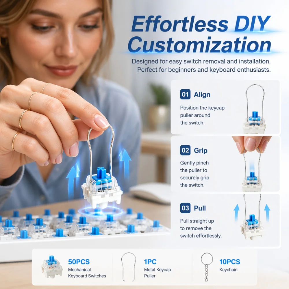 50 Stück Tastatur-Clicker für 3D-Drucke, klare Klicks, mechanische Tastaturschalter, 3D-gedruckter Clicker, Fidget, extra 10 Stück Schlüsselanhänger – Detail 5