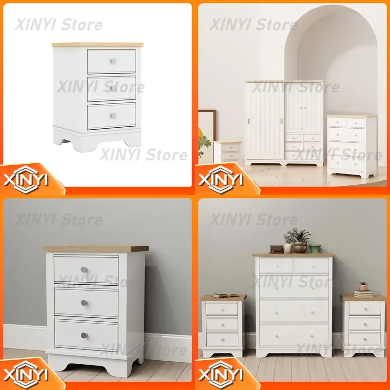 Classic Style Solid White Matte Wood 3-Drawer Nightstand for Home Furniture Living Room Bedroom for IKEA MUJI Style Modern