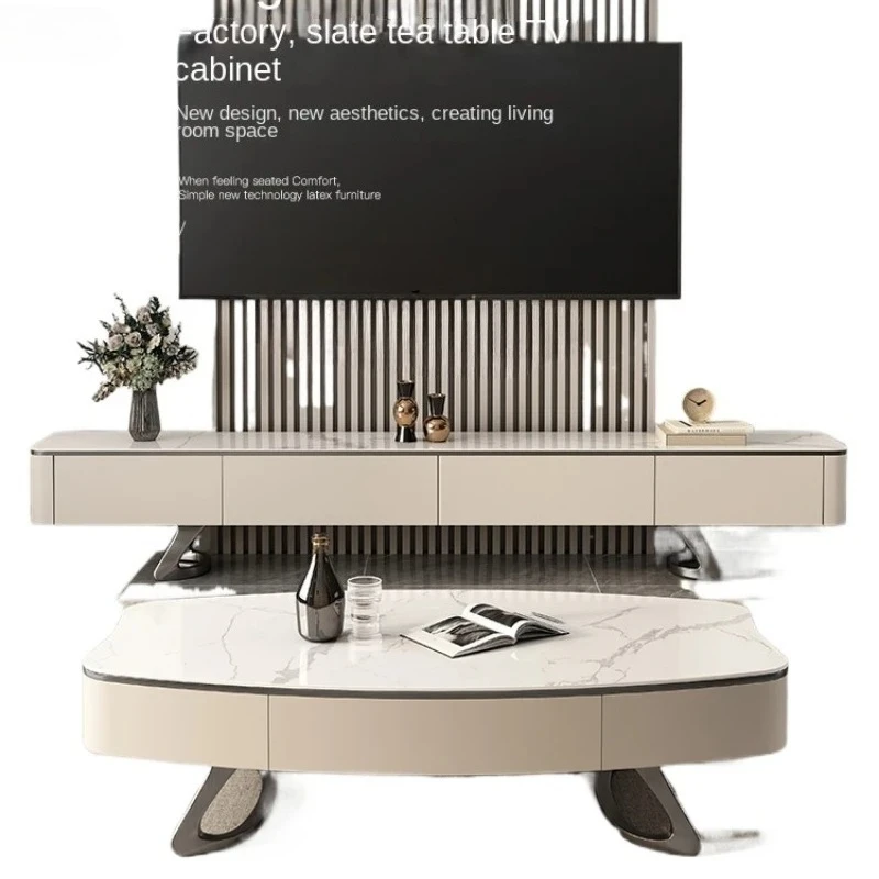 Bright Stone Plate Suspended Floor Internet Celebrity Household Coffee Table TV Cabinet Unit