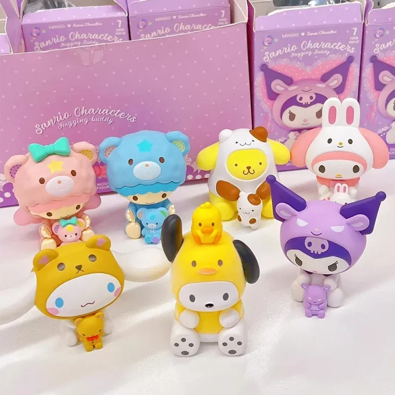 Miniso Sanrio Hug Little Buddy Series Blind Box Kuromi Cinnamoroll Action Figure Cartoon Doll Model Collection Toy Surprise Gift