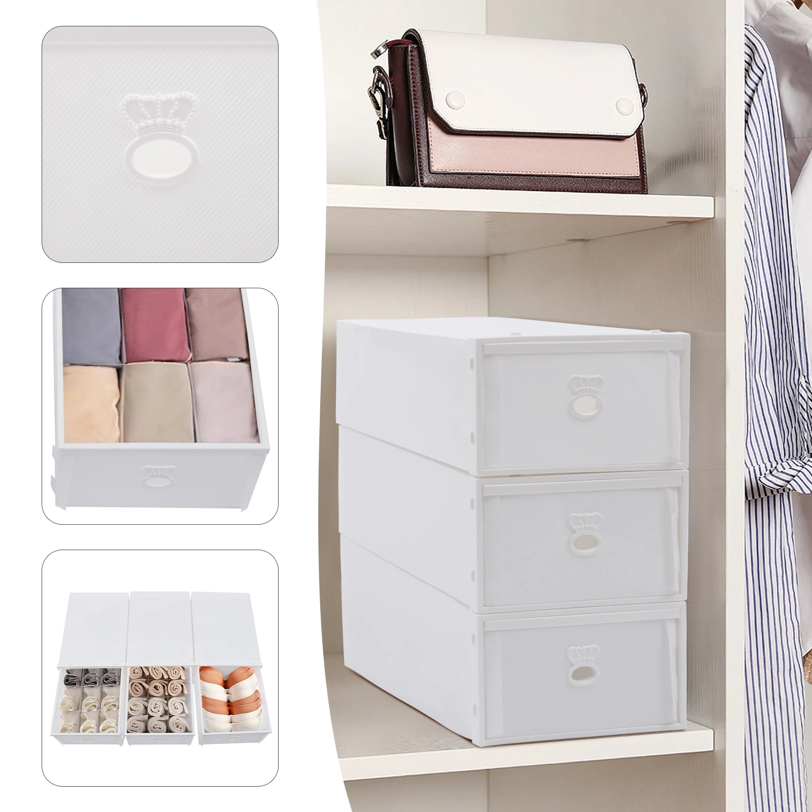 3 Drawer Storage Boxes 1+9+12 Units Clear Organizer Bins Stackable Wardrobe Organizer for Underwear, Socks, Panties