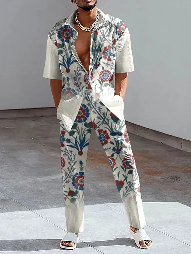 Conjunto retrô de camisa e calça de manga comprida com estampa Harajuku masculina, camisas havaianas para cavalheiros, novo, primavera, outono, 2
