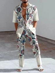 Traje de 2 piezas para hombre, camisa de manga larga con estampado Retro Harajuku, pantalones hawaianos informales, primavera y otoño, novedad de 2023