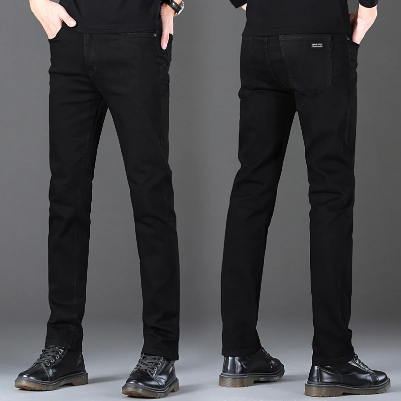 Men's Pure Black Jeans Spring and Autumn Loose Straight Elastic Pants Business Casual Fashion Classic Large Size Jeans