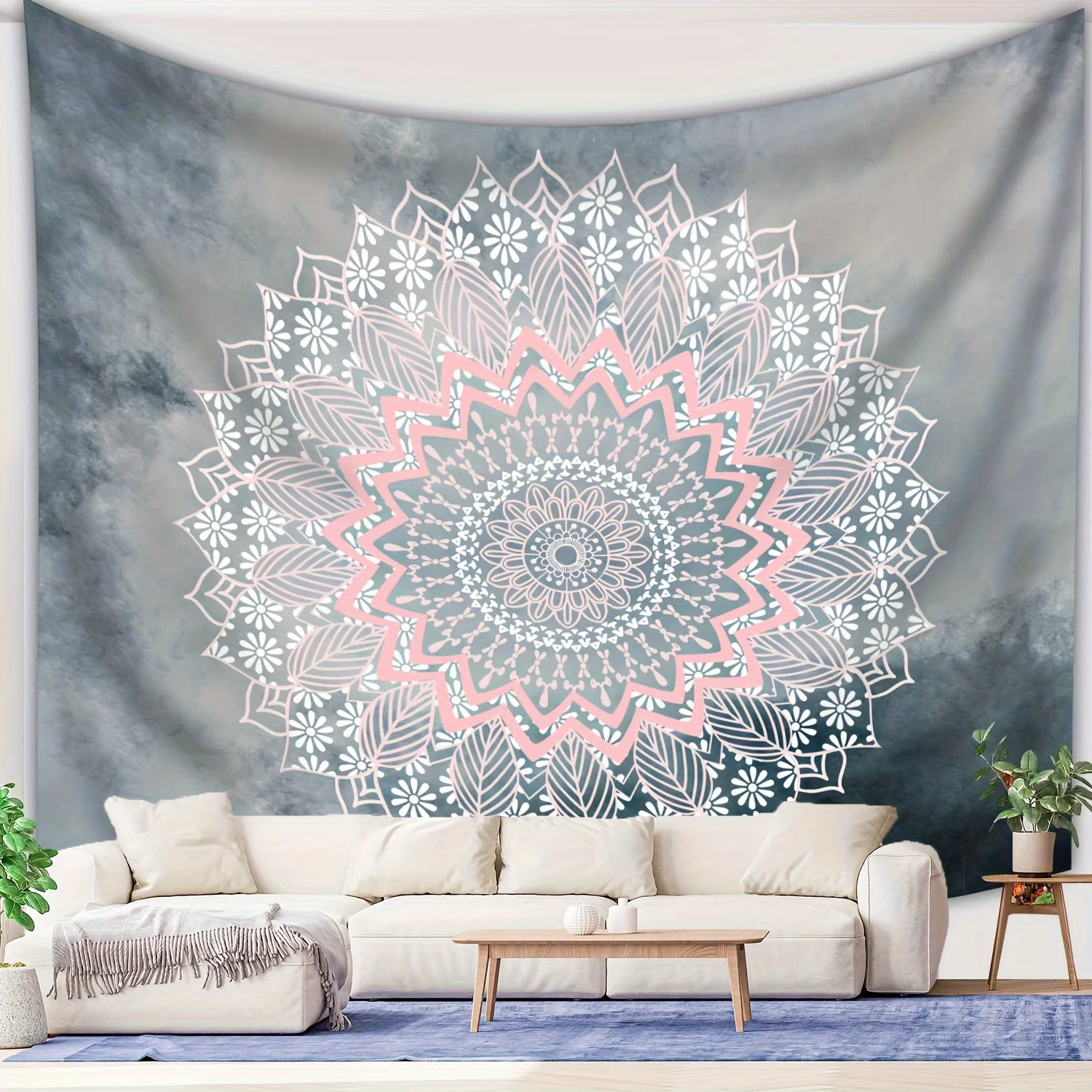1 كبير من نسيج ماندالا البوهيمي للتعليق على الحائط - قماش بيج فاتح خوخي لحفلات غرفة المعيشة وغرفة النوم #3
