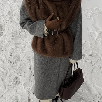 מעיל מפואר בצבע שחור לנשים, אופנתי, עם מחשוף עגול, שרוול ארו...