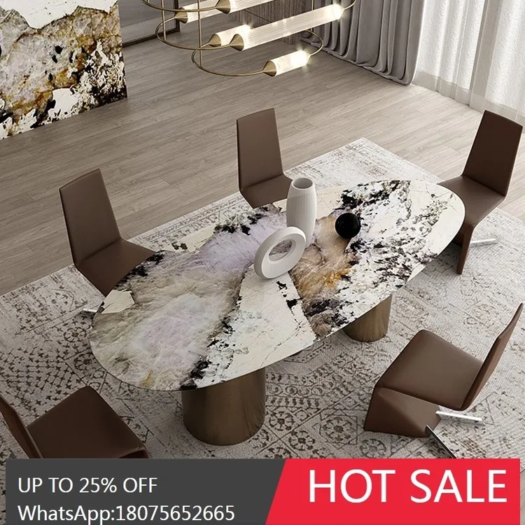 

HLZ Italian Oval Dining Table Natural Luxury Stone Italian Light Luxury Natural Marble Dining Table