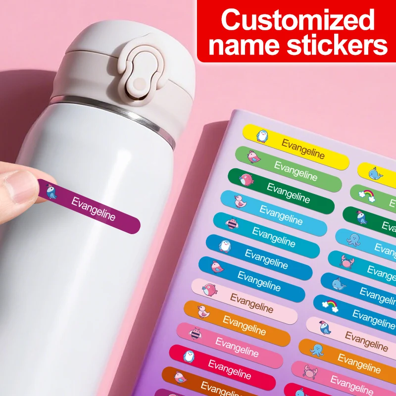 Personalized Waterproof Stickers Custom Name Tags for Drinkware, Pens & Children's Stationery - Reusable Eco-Friendly Design