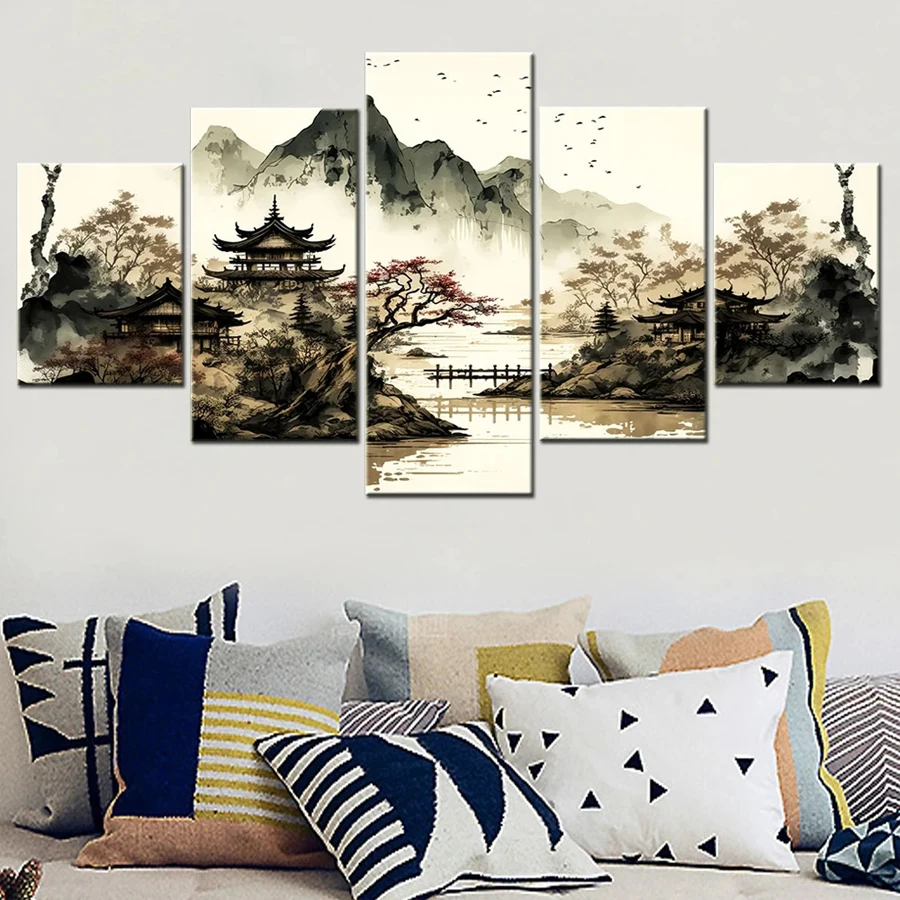 Vintage Japan Landscape 5d squre Diamond Painting Mosaic Embroidery Cross Stitch Set Full Round Rhinestone 5 pcs Home Decoration