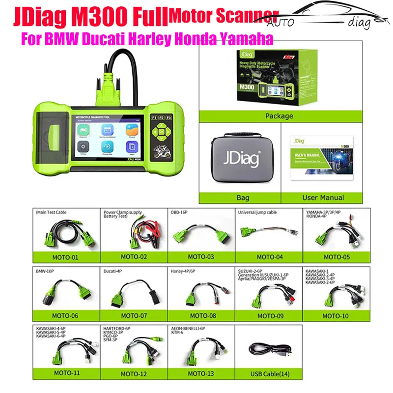 

JDiag M300 Full Motorcycle Diagnostic Scanner Helps the Technician to Diagnose Problems and Make Repairs Faster M100PRO M200