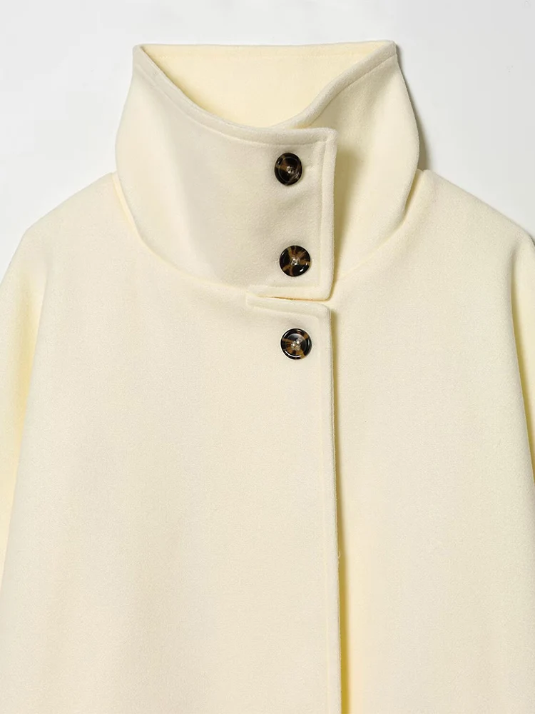 European style new women's fashion versatile and elegant double-faced wool stand-collar long-sleeved coat.