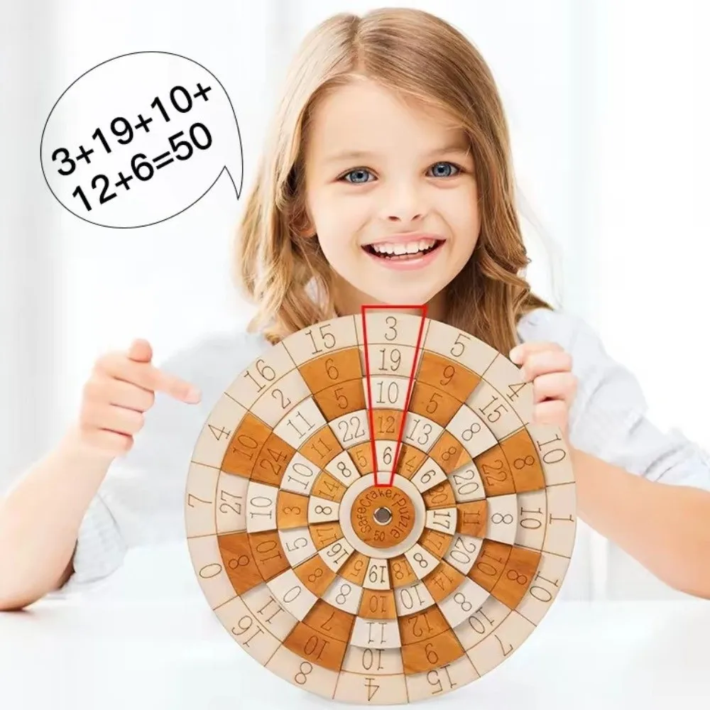 Round Turntable Number Puzzle Difficult Math Game Wooden Digital Wooden Puzzle Creative Design Classic Number Brain Teaser