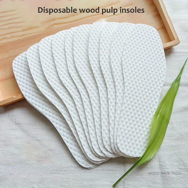 10Pairs Disposable Scalable Insoles Nature Wood Pulp Breathable Thin Sweat Absorbing White Comfort Shoe Pads for Men Women