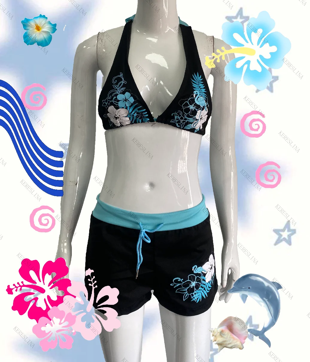 Maillot de bain vintage imprimé fleuri, culotte, bikini, sexy, bretelles licou, à la mode, vêtements de plage, 2 pièces, Y2k