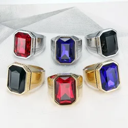 Hip hop gold color  Stone Men Rings Punk Style 316L Stainless Steel Ring for Men Jewelry High Quality Men Ring With rhinestone