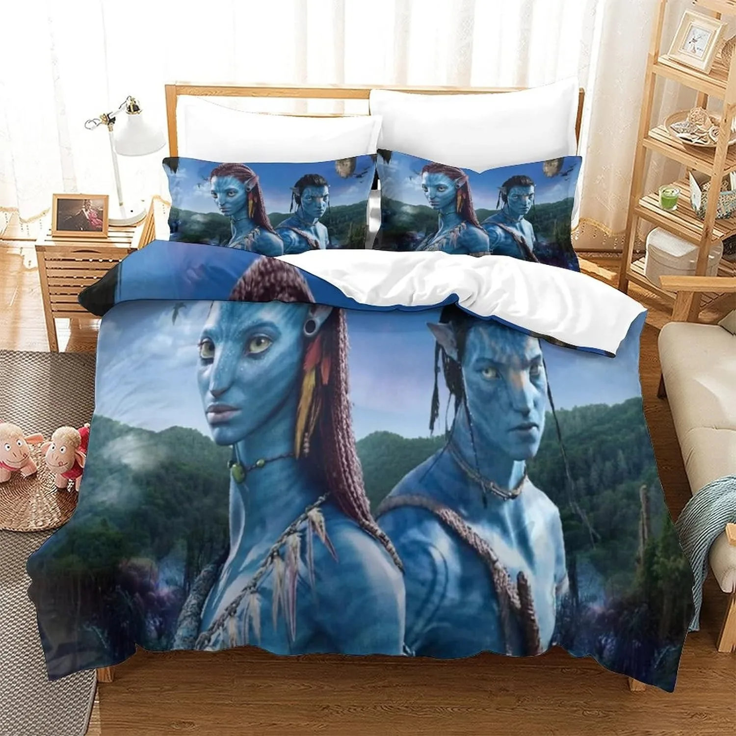 Juego de ropa de cama con estampado 3D de películas de Disney, Avatar, Planeta de Pandora, funda de edredón, funda de almohada, tema de película, decoración de dormitorio