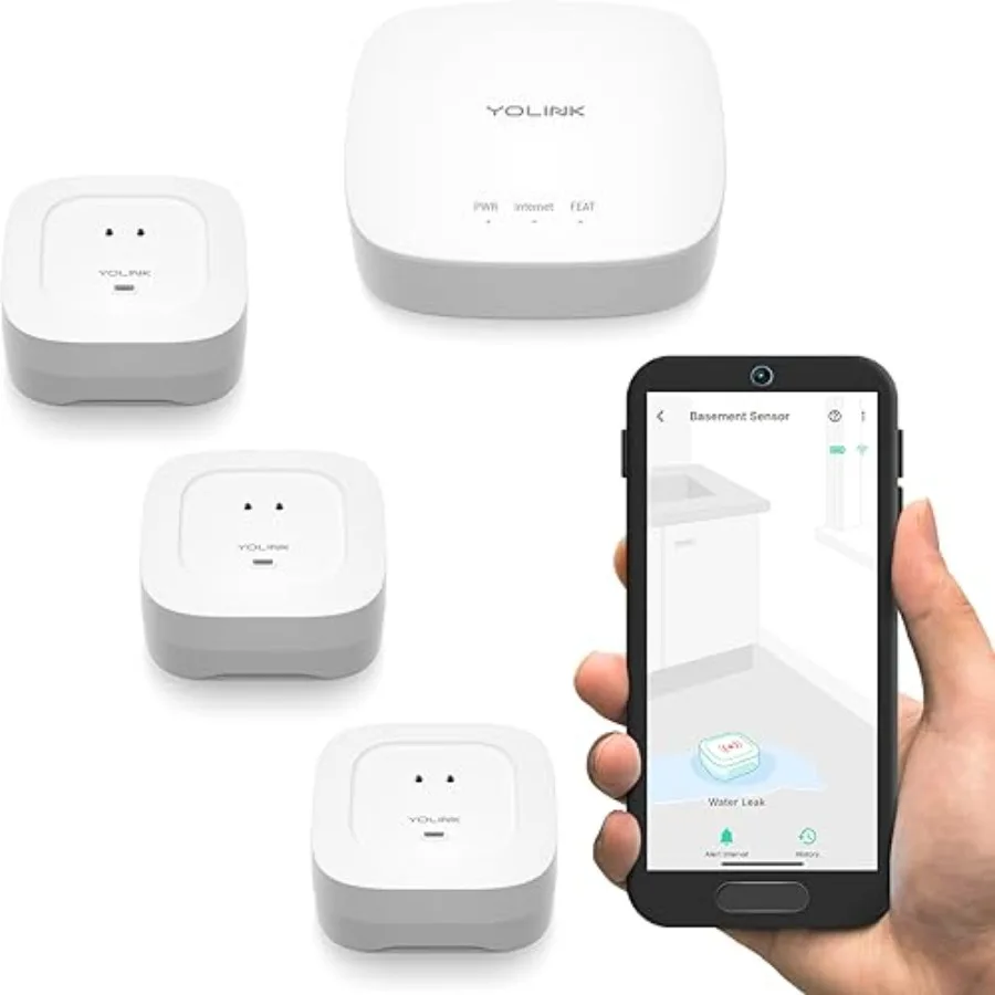

Smart Home Starter Kit: Hub Water Leak Sensor 4 with 105dB Audio Alarm 3-Pack SMS/Text Email Push Notifications Freeze Warning